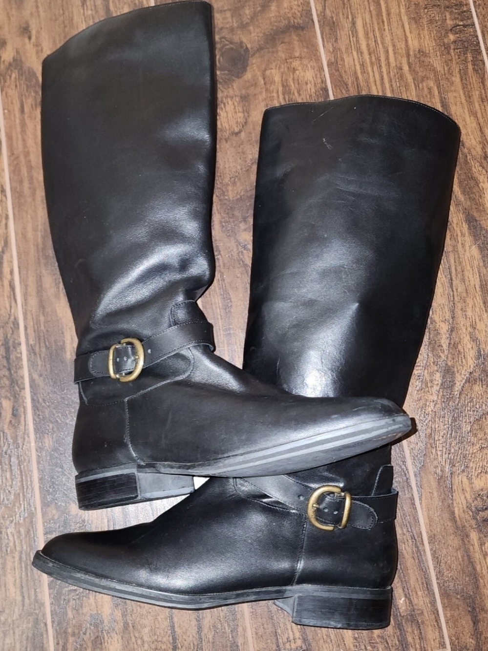 Naturalizer Black Tall Leather Riding Boots with Buckle Detail